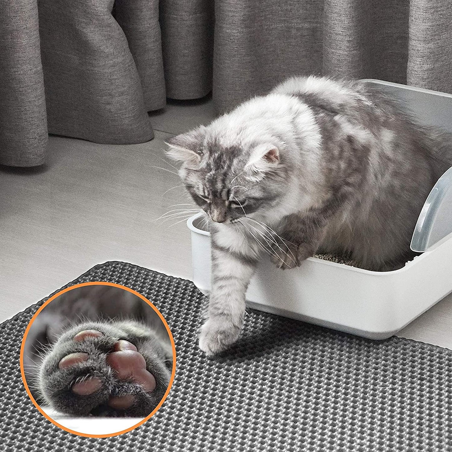 Cat Litter Mat Kitty Litter Mat , 24 X 15 Inch Honeycomb Easy to Clean, Soft on Paws, Non-Slip, Waterproof Cat Mat (Black)