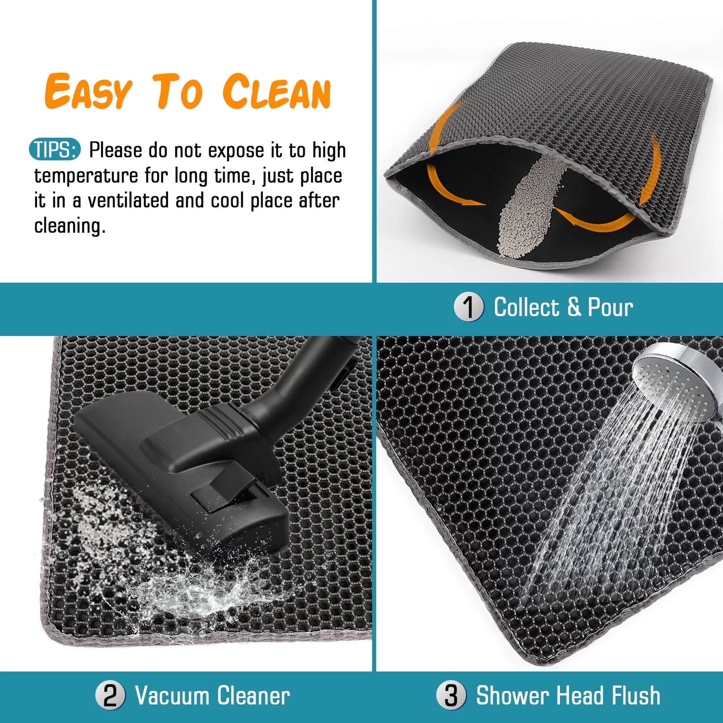 Cat Litter Mat Kitty Litter Mat , 24 X 15 Inch Honeycomb Easy to Clean, Soft on Paws, Non-Slip, Waterproof Cat Mat (Black)