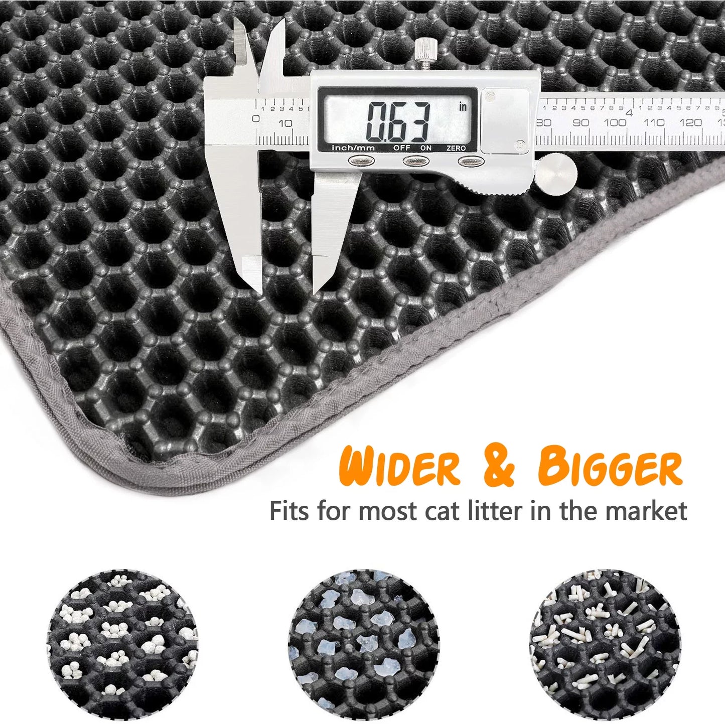 Cat Litter Mat Kitty Litter Mat , 24 X 15 Inch Honeycomb Easy to Clean, Soft on Paws, Non-Slip, Waterproof Cat Mat (Black)