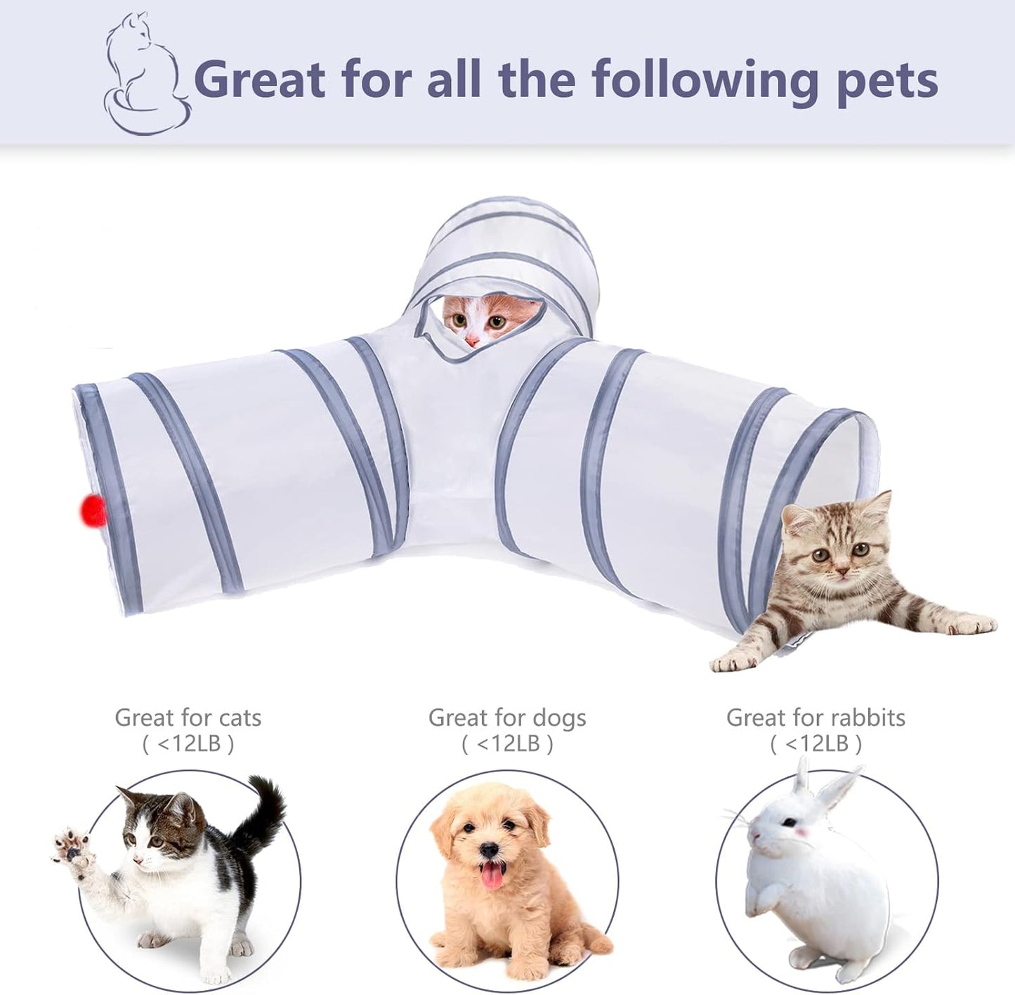 Cat Tunnel, Collapsible Tube with 1 Play Ball Toys, 3 Way Tunnel