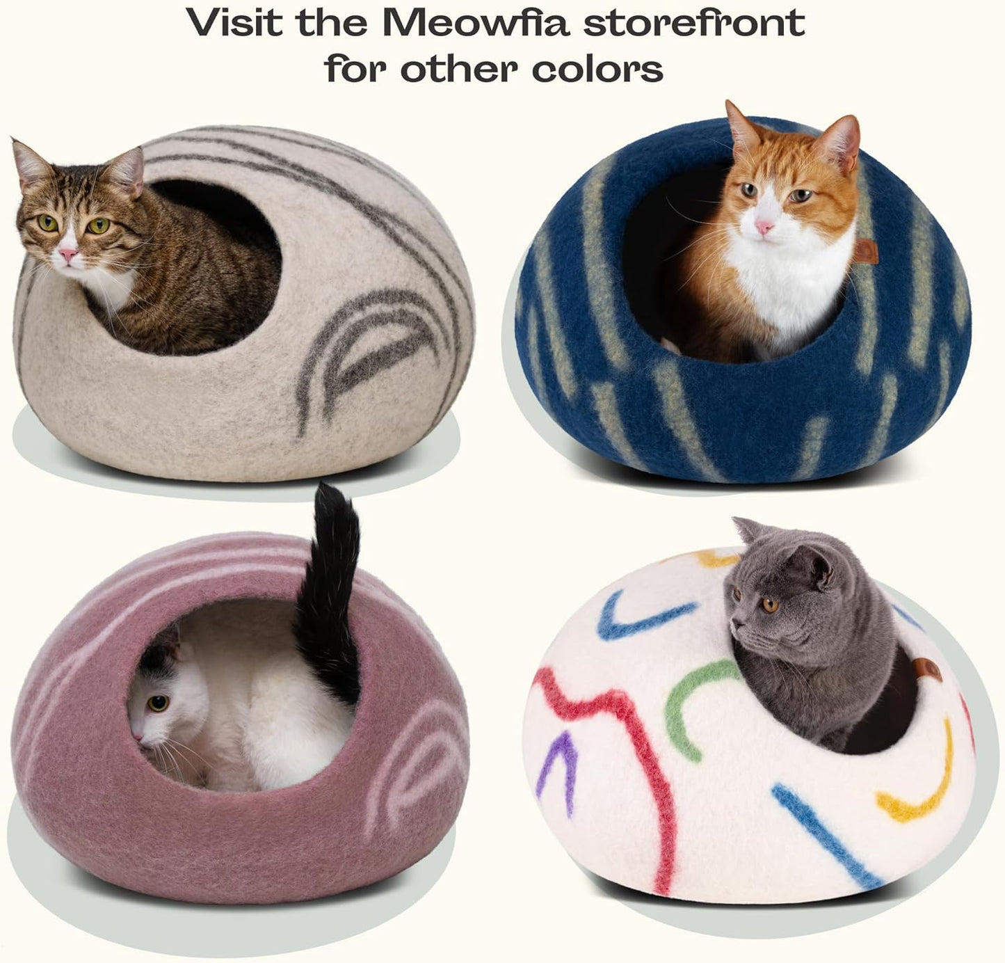 Premium Felt Cat Bed Cave - Handmade 100% Merino Wool Bed for Cats and Kittens (Light Shades) (Large, Light Grey)