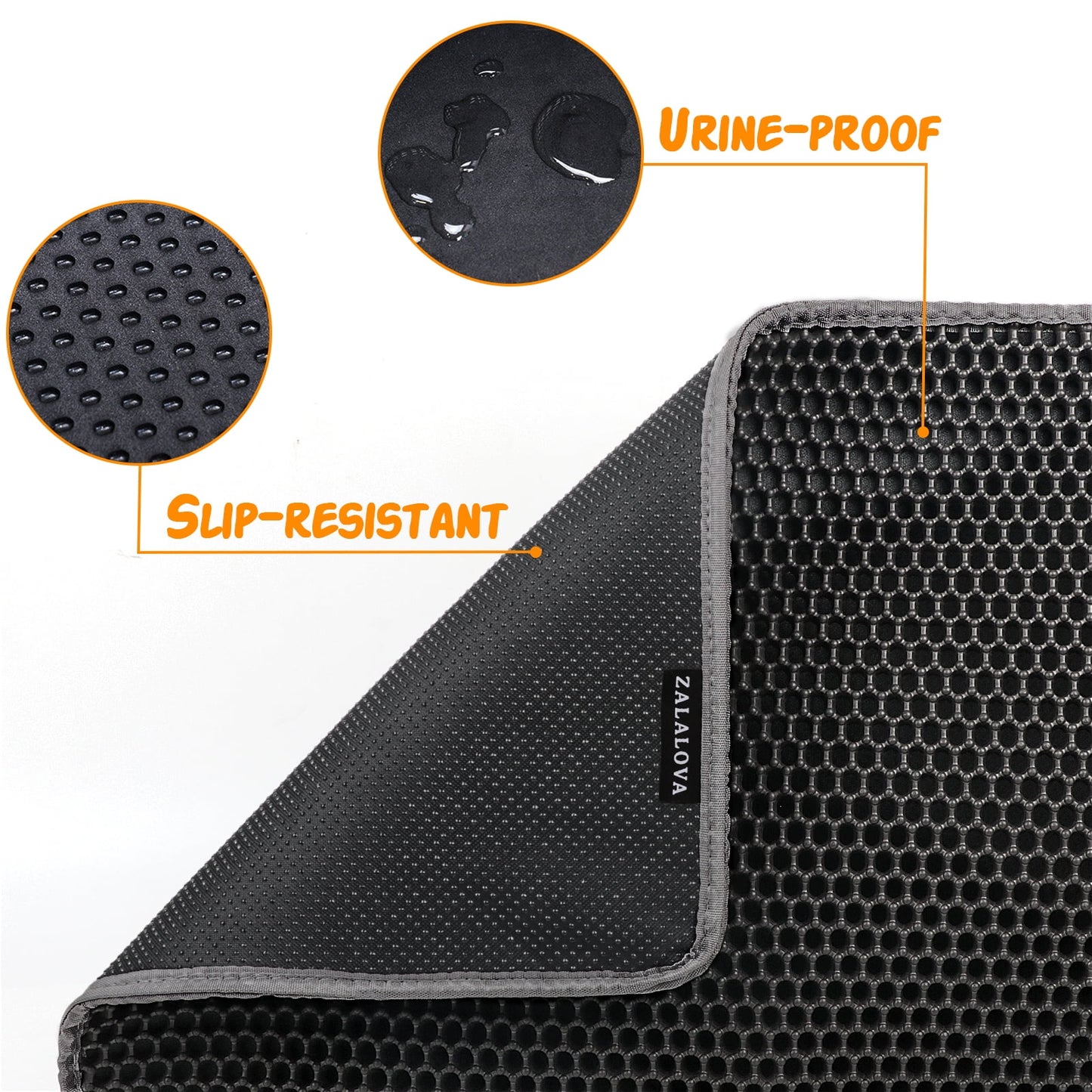 Cat Litter Mat Kitty Litter Mat , 24 X 15 Inch Honeycomb Easy to Clean, Soft on Paws, Non-Slip, Waterproof Cat Mat (Black)