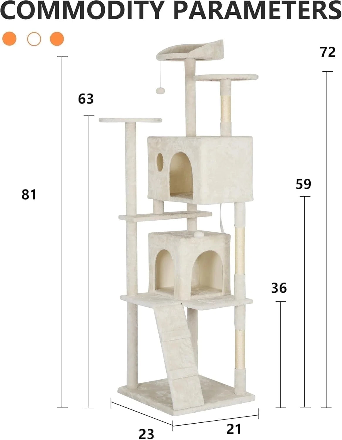 81In Cat Tree Tower for Indoor Cats,Multi-Level Cat Furniture Activity Center with Cat Scratching Posts Stand House Cat Condo with Funny Toys for Kittens Pet Play House,Beige