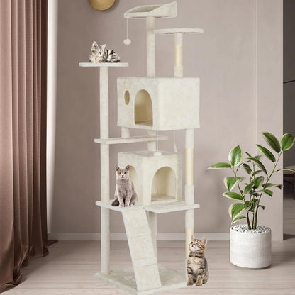 81In Cat Tree Tower for Indoor Cats,Multi-Level Cat Furniture Activity Center with Cat Scratching Posts Stand House Cat Condo with Funny Toys for Kittens Pet Play House,Beige