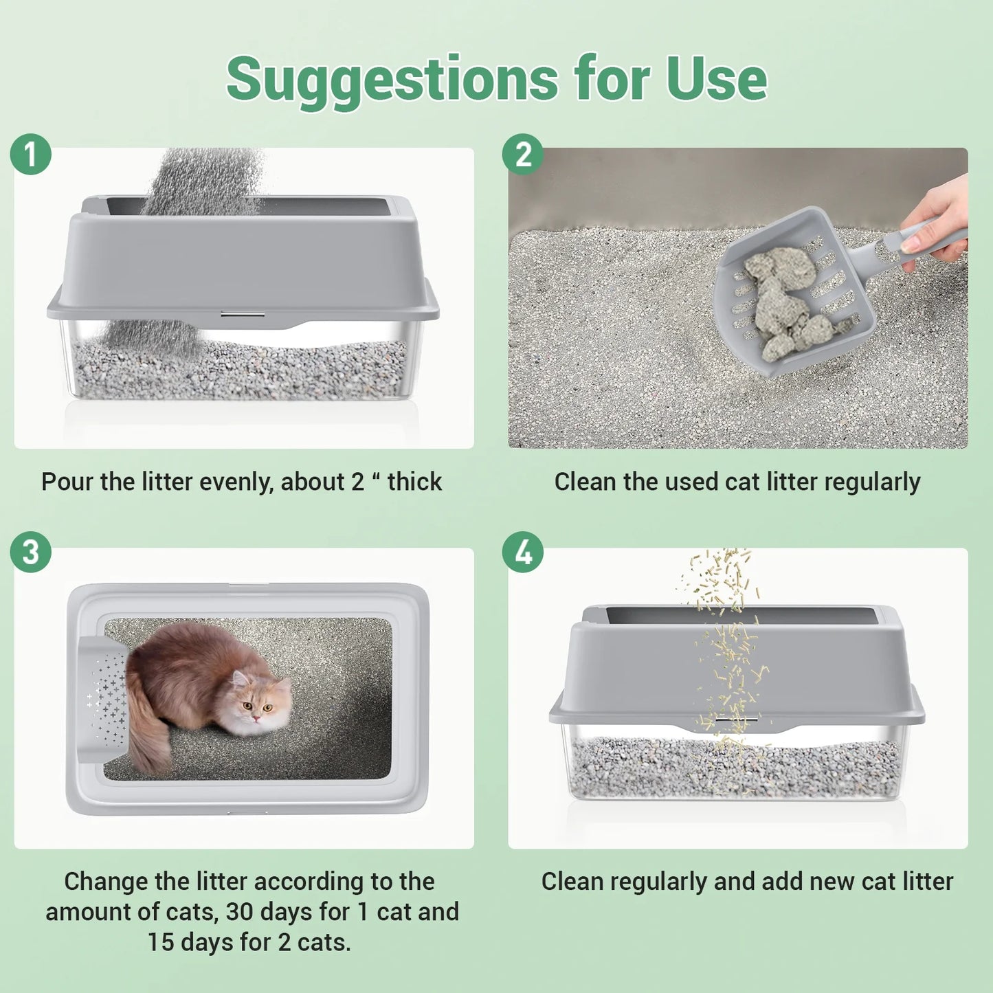 Stainless Steel Cat Litter Box with Paw Filter Pedal&2-Layer Sifting Mat&Scooper, 20L Extra Large Metal Litter Pan with Lid&High Wall Sides Enclosure for Small/Big/Multi Cats,Light Grey