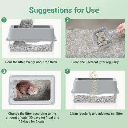 Stainless Steel Cat Litter Box with Paw Filter Pedal&2-Layer Sifting Mat&Scooper, 20L Extra Large Metal Litter Pan with Lid&High Wall Sides Enclosure for Small/Big/Multi Cats,Light Grey