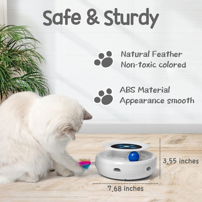 2In1 Interactive Toys for Indoor Cats, Timer Auto On/Off, Cat Toy Balls & Ambush Electronic Cat Mice Toy for Entertainment with 6Pcs Feathers, Dual Power Supplies