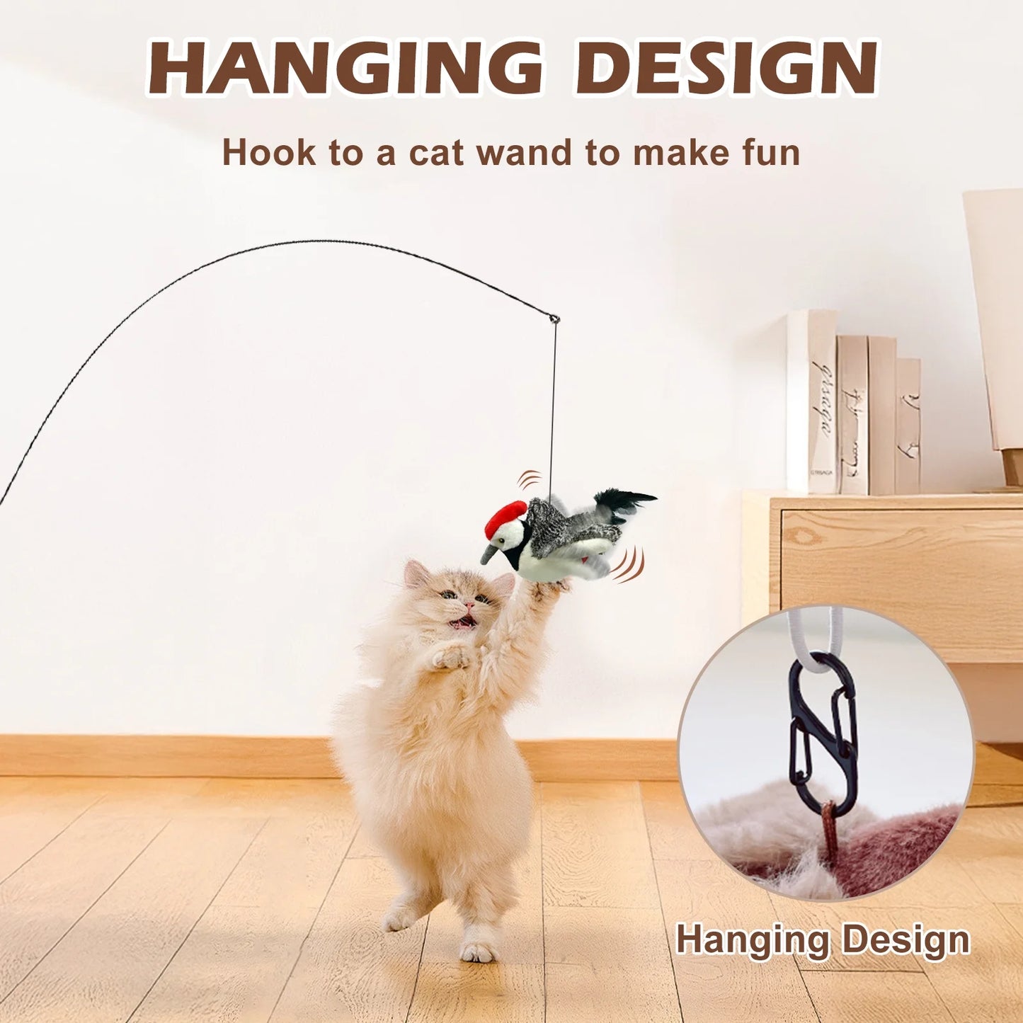 Cat Toys for Indoor Cats Interactive Flapping Chirping Bird Kitten Toy Touch Activated Rechargeable Automatic with Catnip