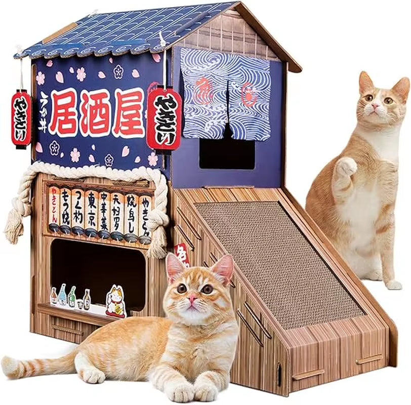 Cardboard Cat House for Indoor,Cat Scratcher House,Cat House with Scratchers,(29.5Inx28.5Inx18In),Double Cat Bed.