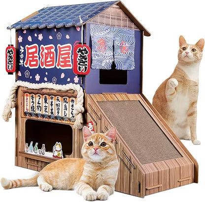 Cardboard Cat House for Indoor,Cat Scratcher House,Cat House with Scratchers,(29.5Inx28.5Inx18In),Double Cat Bed.