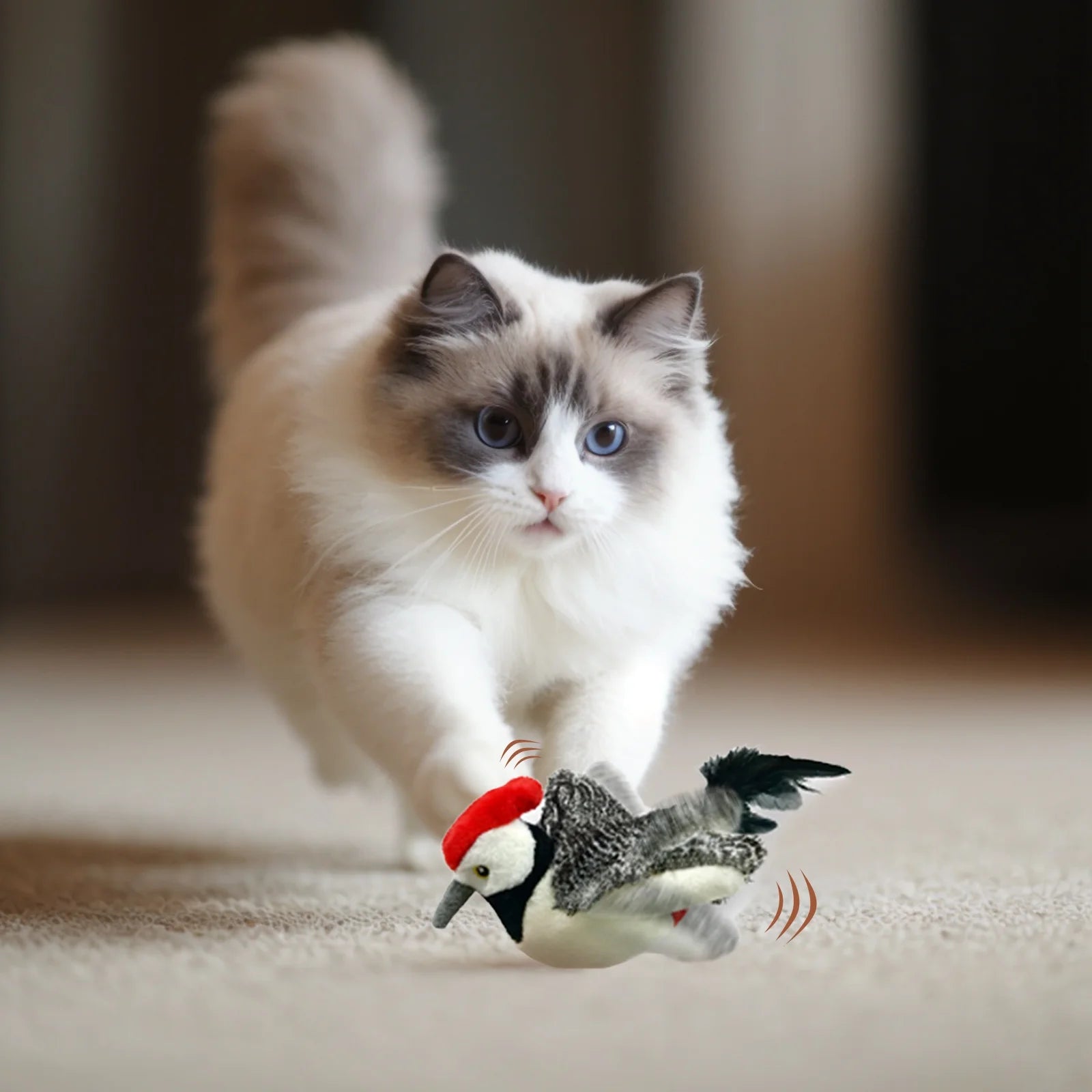 Cat Toys for Indoor Cats Interactive Flapping Chirping Bird Kitten Toy Touch Activated Rechargeable Automatic with Catnip