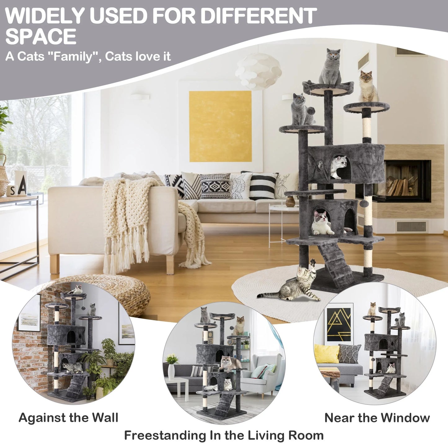 54In  Tower, Multi-Level Cat Tower Furniture Activity Center with Platform Scratching Posts Stand House Condo and Toy, Cat Condos for Indoor Cats Kitten Activity Relaxing, Ashy