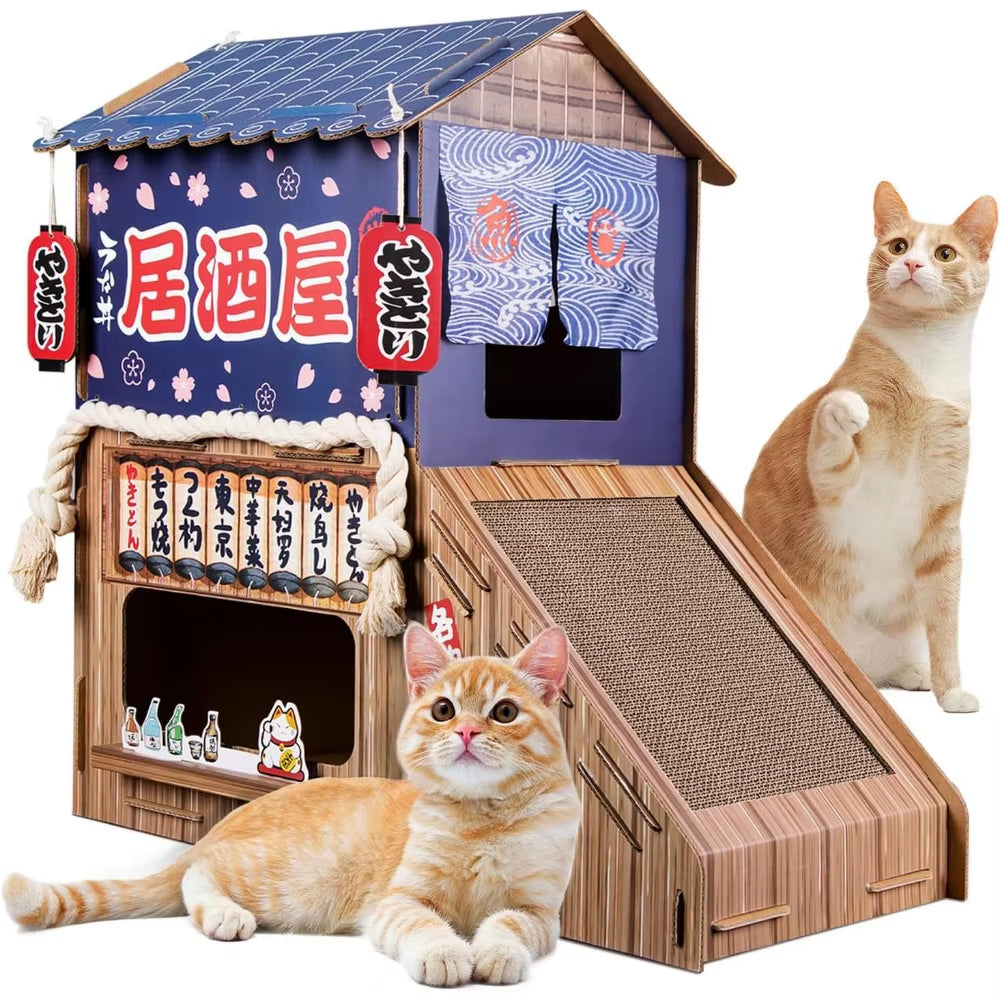 Cardboard Cat House for Indoor,Cat Scratcher House,Cat House with Scratchers,(29.5Inx28.5Inx18In),Double Cat Bed.