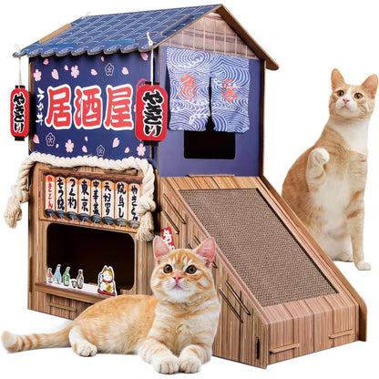 Cardboard Cat House for Indoor,Cat Scratcher House,Cat House with Scratchers,(29.5Inx28.5Inx18In),Double Cat Bed.