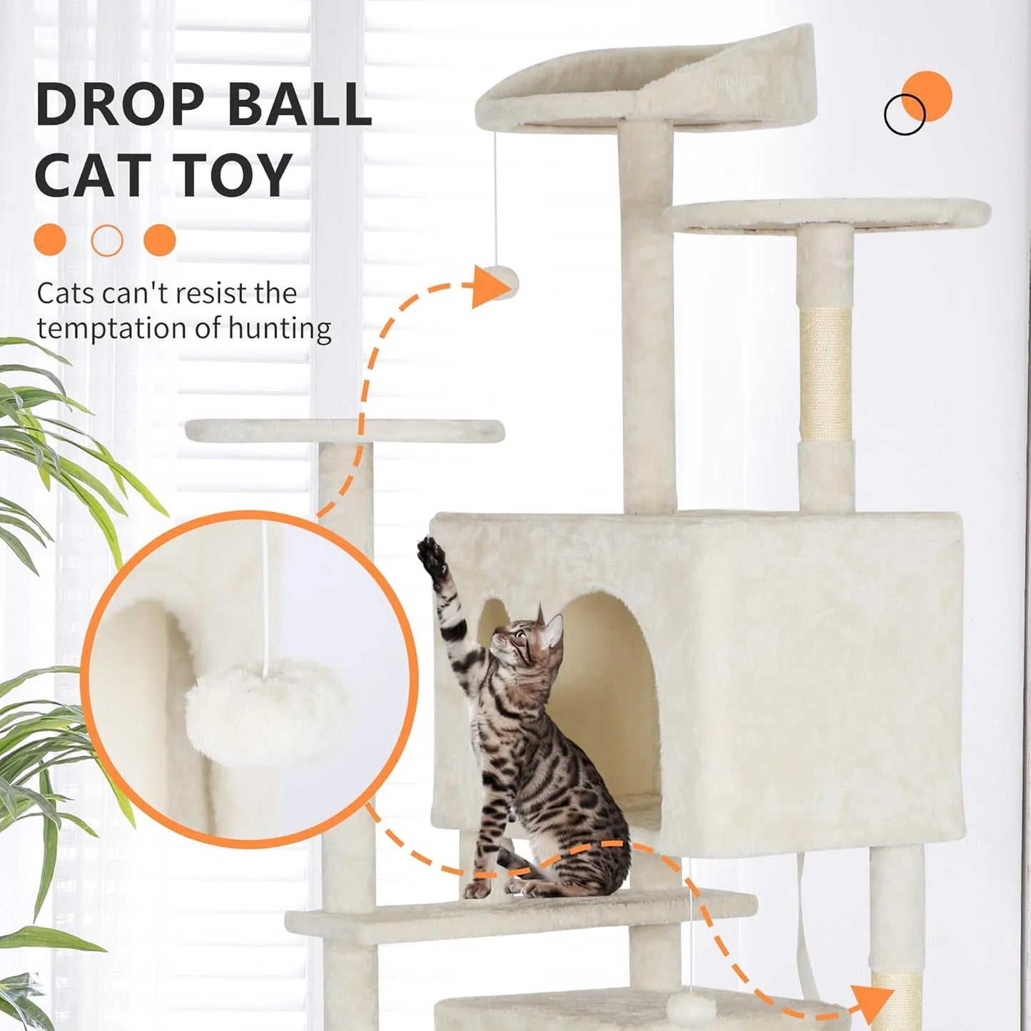 81In Cat Tree Tower for Indoor Cats,Multi-Level Cat Furniture Activity Center with Cat Scratching Posts Stand House Cat Condo with Funny Toys for Kittens Pet Play House,Beige