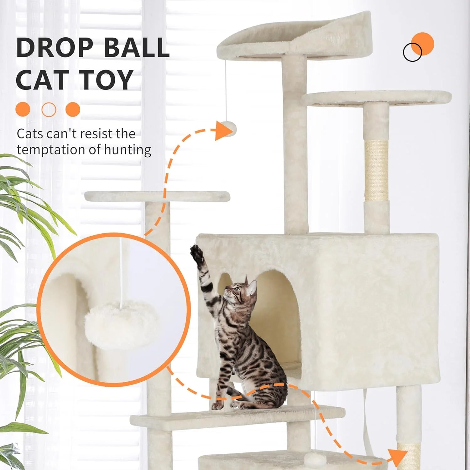 81In Cat Tree Tower for Indoor Cats,Multi-Level Cat Furniture Activity Center with Cat Scratching Posts Stand House Cat Condo with Funny Toys for Kittens Pet Play House,Beige