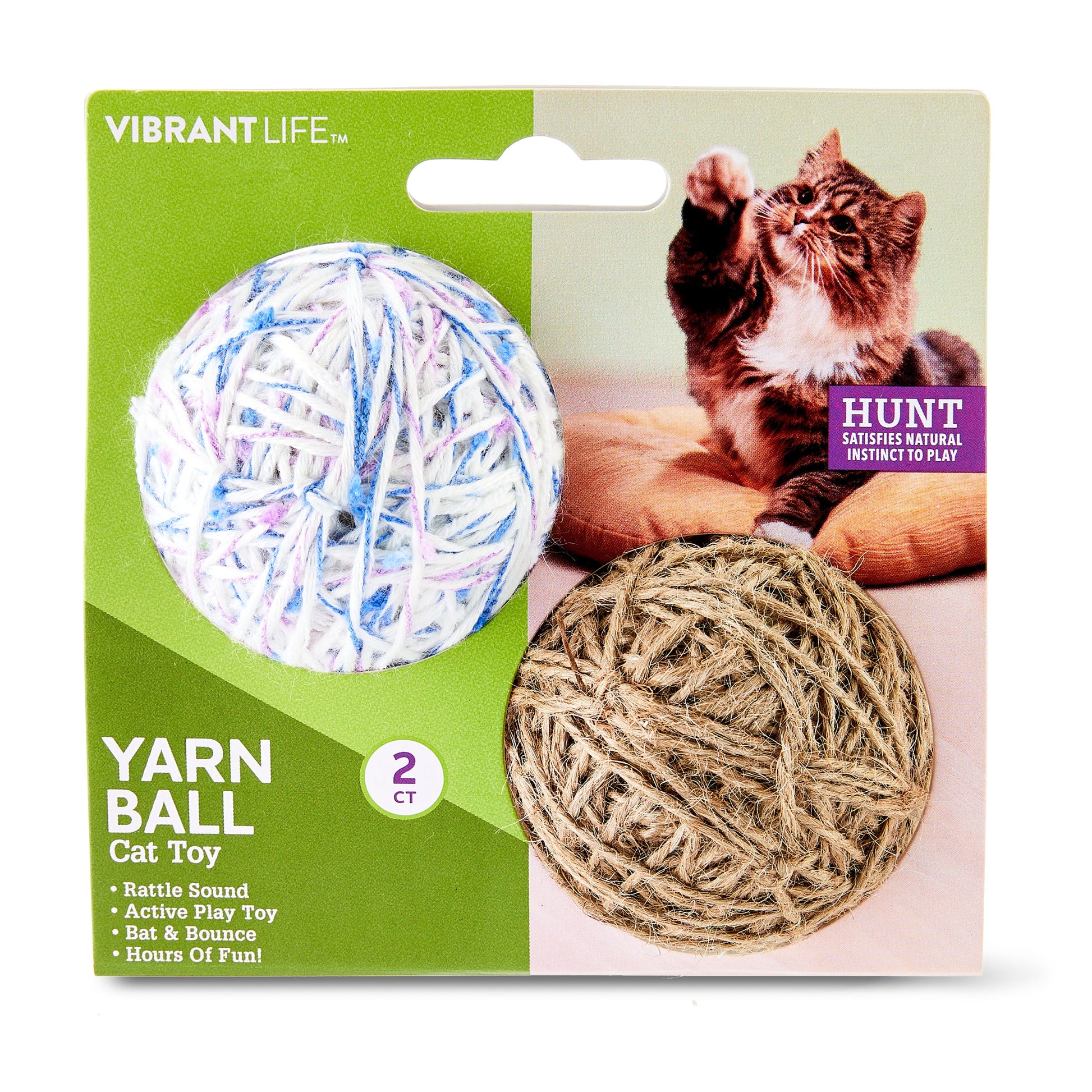 Interactive Cat Toy Yarn Balls with Bell and Rattling Sound, Multi-Colored Balls, 2 Pk