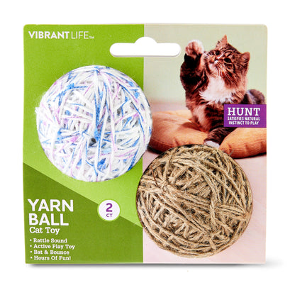 Interactive Cat Toy Yarn Balls with Bell and Rattling Sound, Multi-Colored Balls, 2 Pk