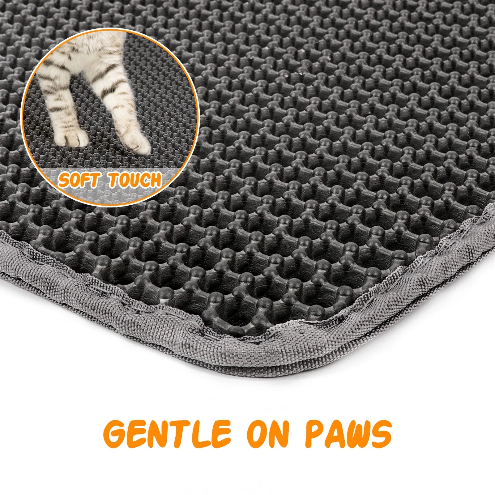 Cat Litter Mat Kitty Litter Mat , 24 X 15 Inch Honeycomb Easy to Clean, Soft on Paws, Non-Slip, Waterproof Cat Mat (Black)