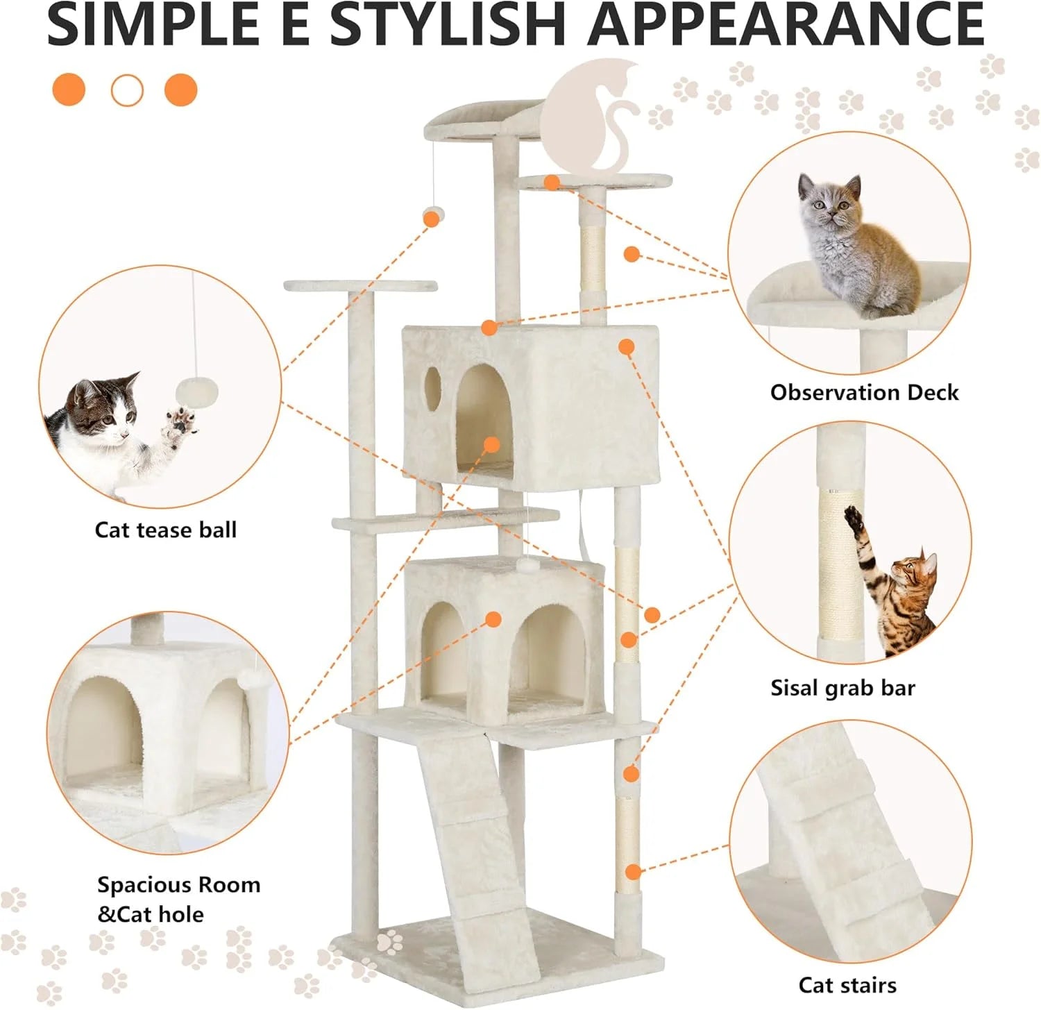 81In Cat Tree Tower for Indoor Cats,Multi-Level Cat Furniture Activity Center with Cat Scratching Posts Stand House Cat Condo with Funny Toys for Kittens Pet Play House,Beige