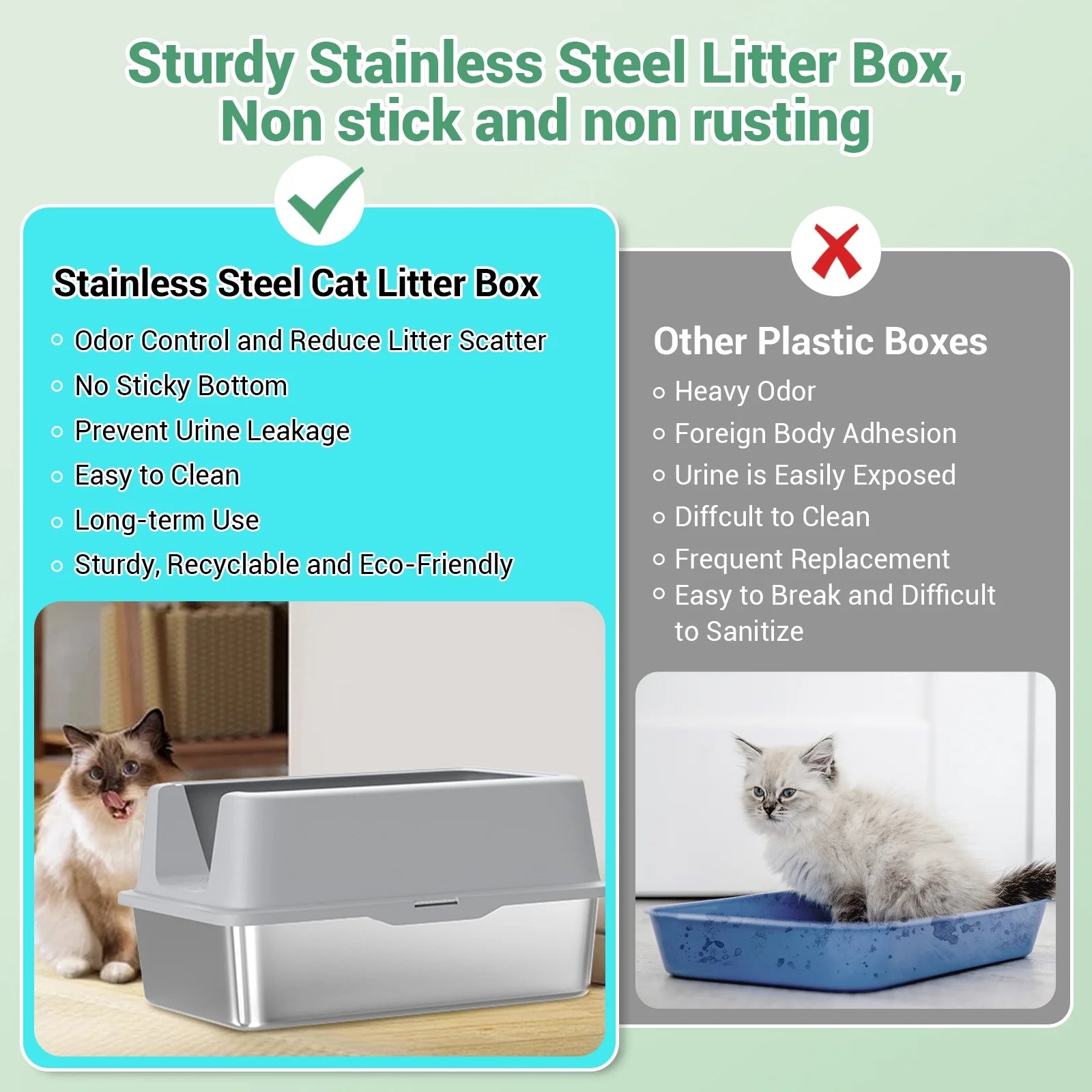 Stainless Steel Cat Litter Box with Paw Filter Pedal&2-Layer Sifting Mat&Scooper, 20L Extra Large Metal Litter Pan with Lid&High Wall Sides Enclosure for Small/Big/Multi Cats,Light Grey
