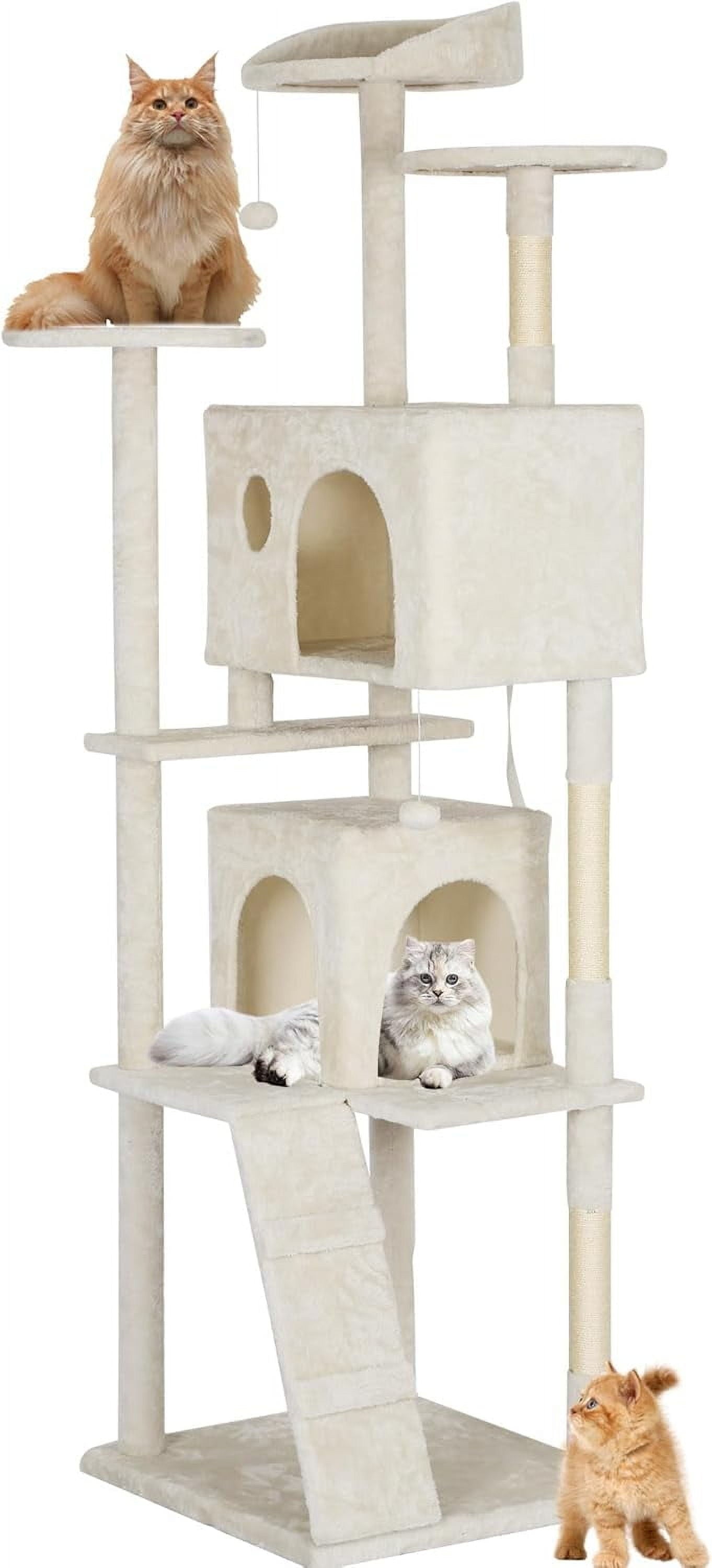 81In Cat Tree Tower for Indoor Cats,Multi-Level Cat Furniture Activity Center with Cat Scratching Posts Stand House Cat Condo with Funny Toys for Kittens Pet Play House,Beige