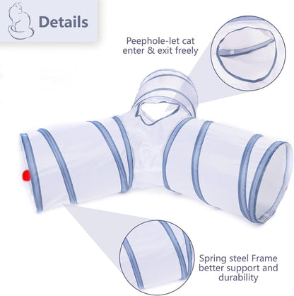 Cat Tunnel, Collapsible Tube with 1 Play Ball Toys, 3 Way Tunnel
