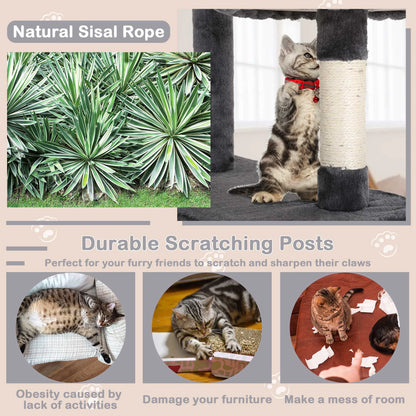 54In  Tower, Multi-Level Cat Tower Furniture Activity Center with Platform Scratching Posts Stand House Condo and Toy, Cat Condos for Indoor Cats Kitten Activity Relaxing, Ashy