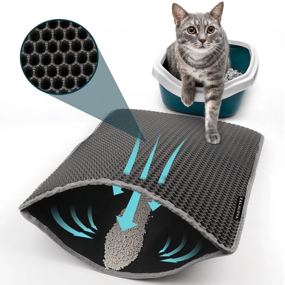 Cat Litter Mat Kitty Litter Mat , 24 X 15 Inch Honeycomb Easy to Clean, Soft on Paws, Non-Slip, Waterproof Cat Mat (Black)