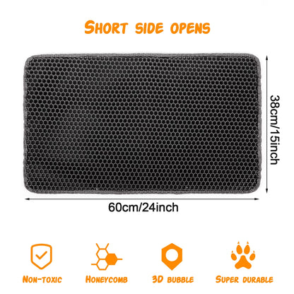 Cat Litter Mat Kitty Litter Mat , 24 X 15 Inch Honeycomb Easy to Clean, Soft on Paws, Non-Slip, Waterproof Cat Mat (Black)