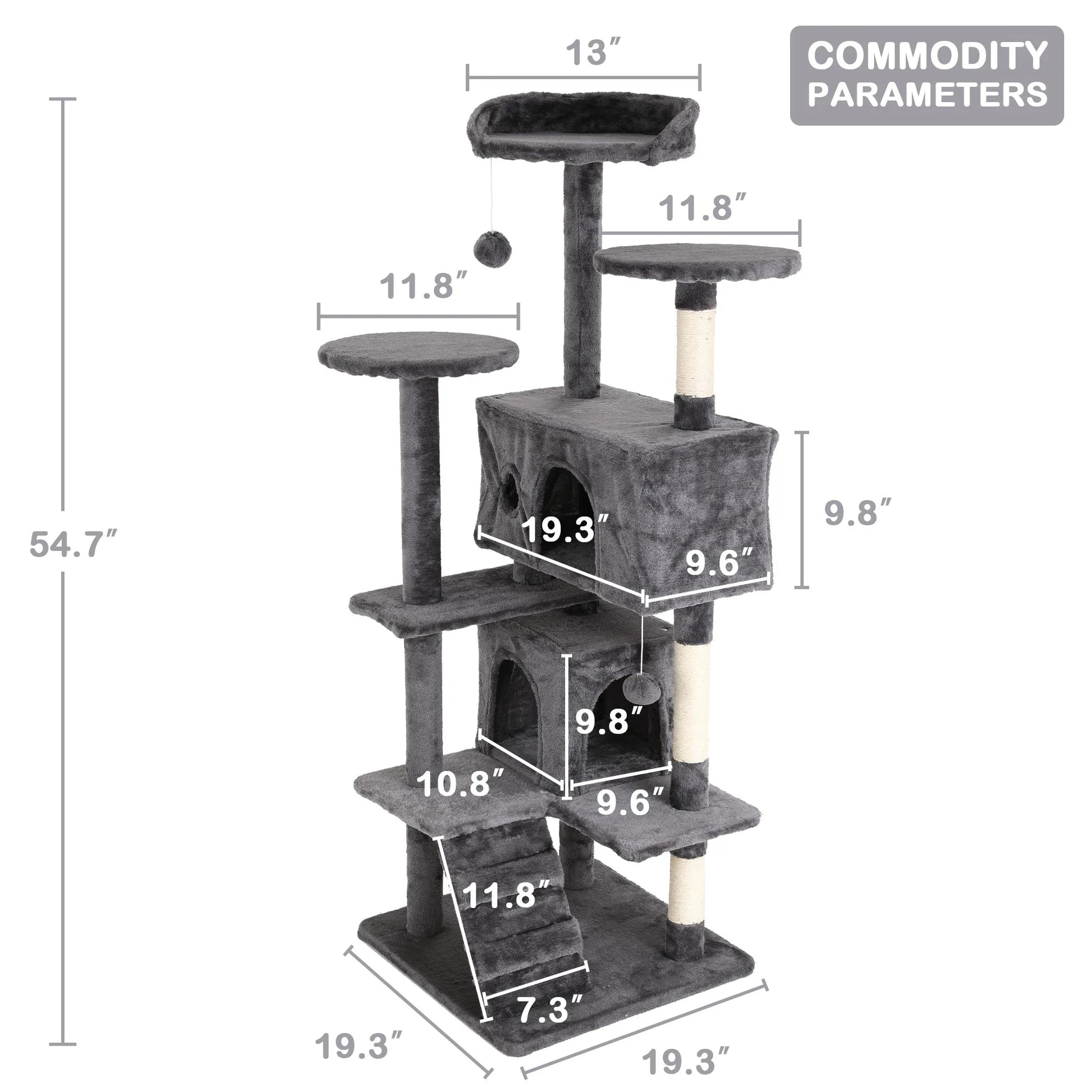 54In  Tower, Multi-Level Cat Tower Furniture Activity Center with Platform Scratching Posts Stand House Condo and Toy, Cat Condos for Indoor Cats Kitten Activity Relaxing, Ashy