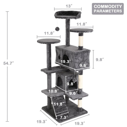 54In  Tower, Multi-Level Cat Tower Furniture Activity Center with Platform Scratching Posts Stand House Condo and Toy, Cat Condos for Indoor Cats Kitten Activity Relaxing, Ashy